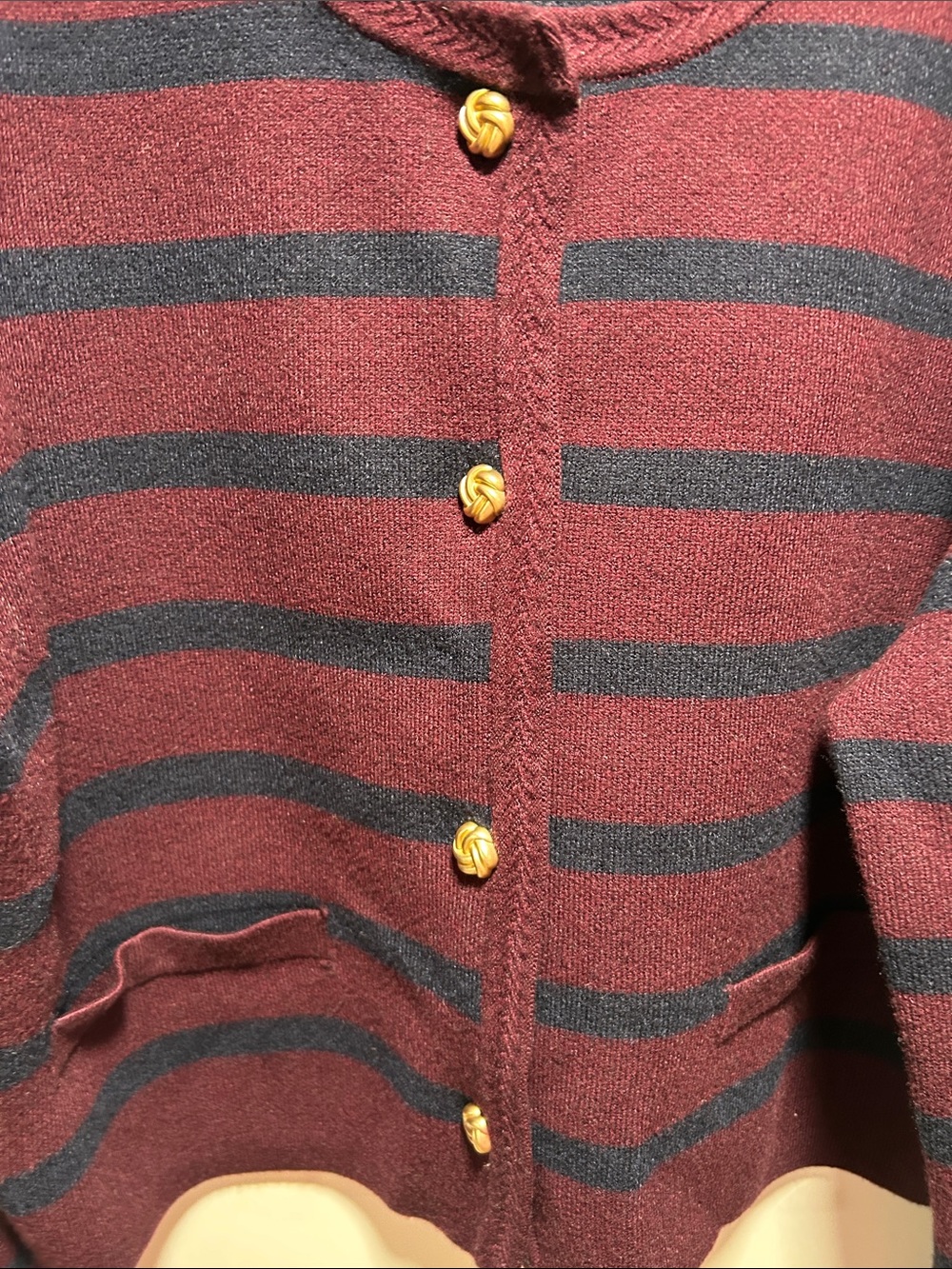 Scotch & Soda Burgundy and Navy Stripe Button Cardigan - Picture 5 of 8